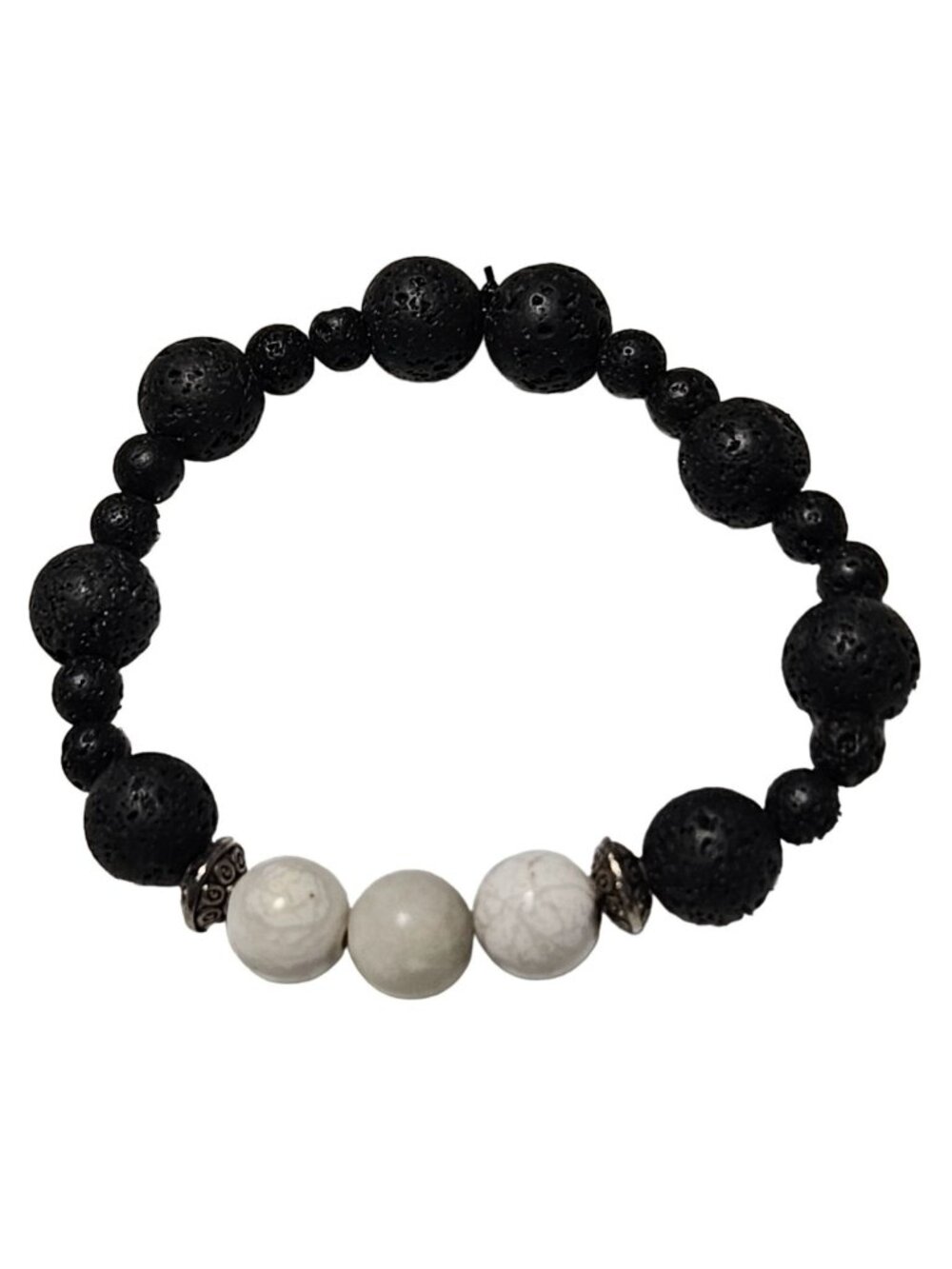 Black Lava Stone White Howlite Beaded Bracelet Boho Meditation Fashion Jewelry